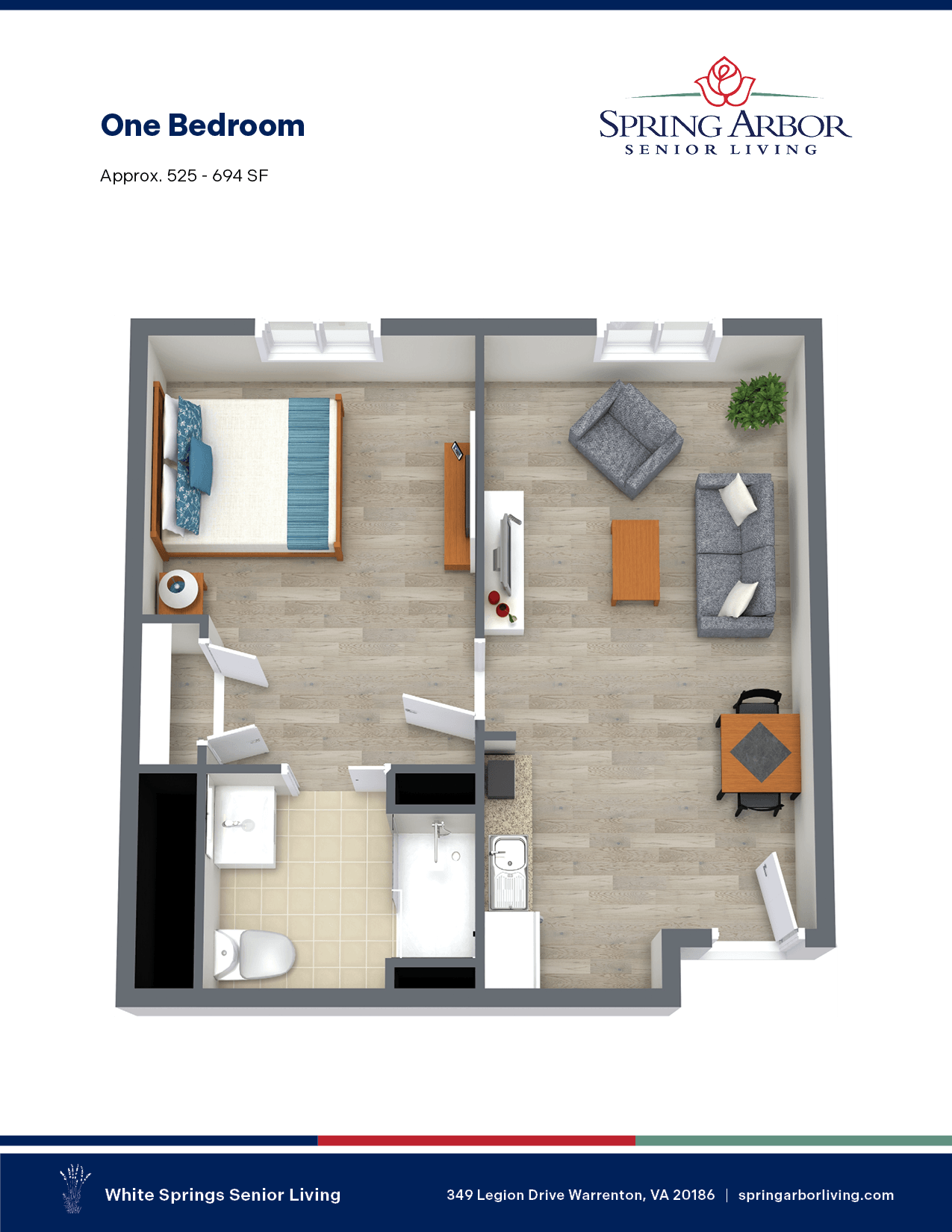 1 Bedroom Floor Plan at White Springs Senior Living, Warrenton, VA